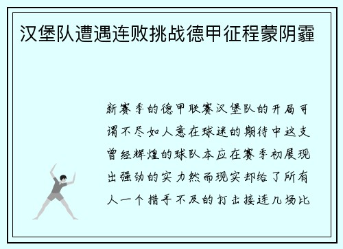 汉堡队遭遇连败挑战德甲征程蒙阴霾
